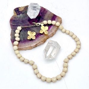 Banana Republic Cream Colored Collar Necklace & Anne Klein Gold Floral Earrings